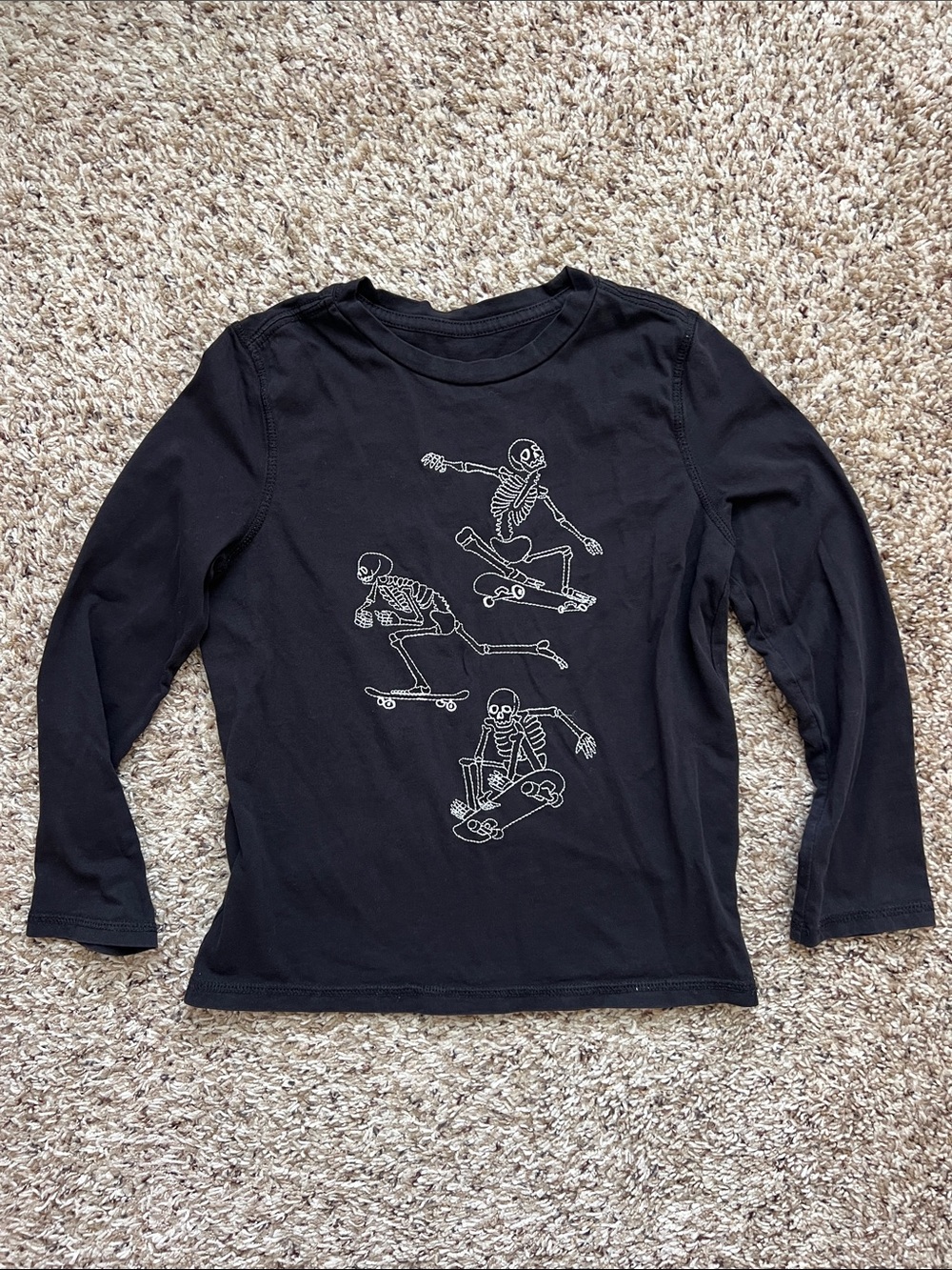 dip Black Long-Sleeve Tee with Skateboard Skeletons